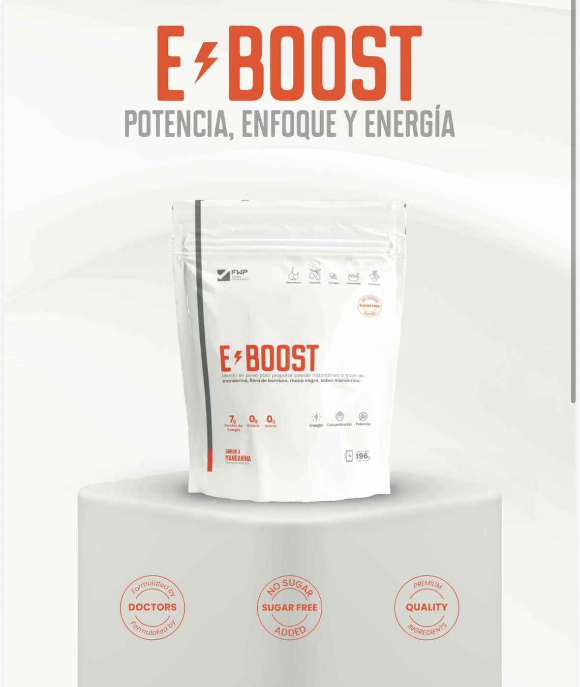 E-BOOST bolsa, potencia enfoque y energía sabor mandarina
