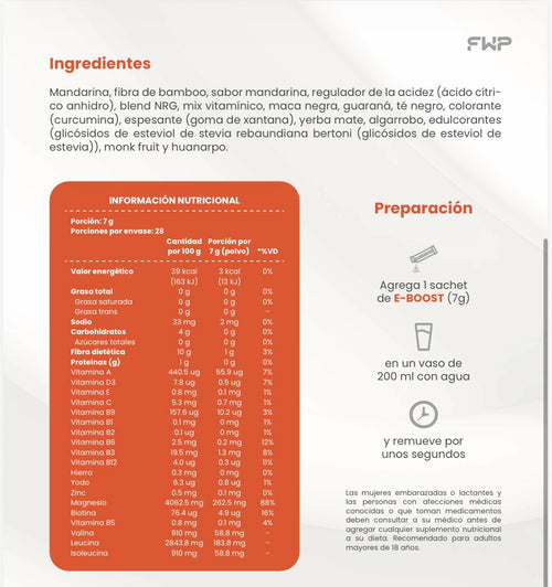 Ingredientes e información nutricional de E-BOOST