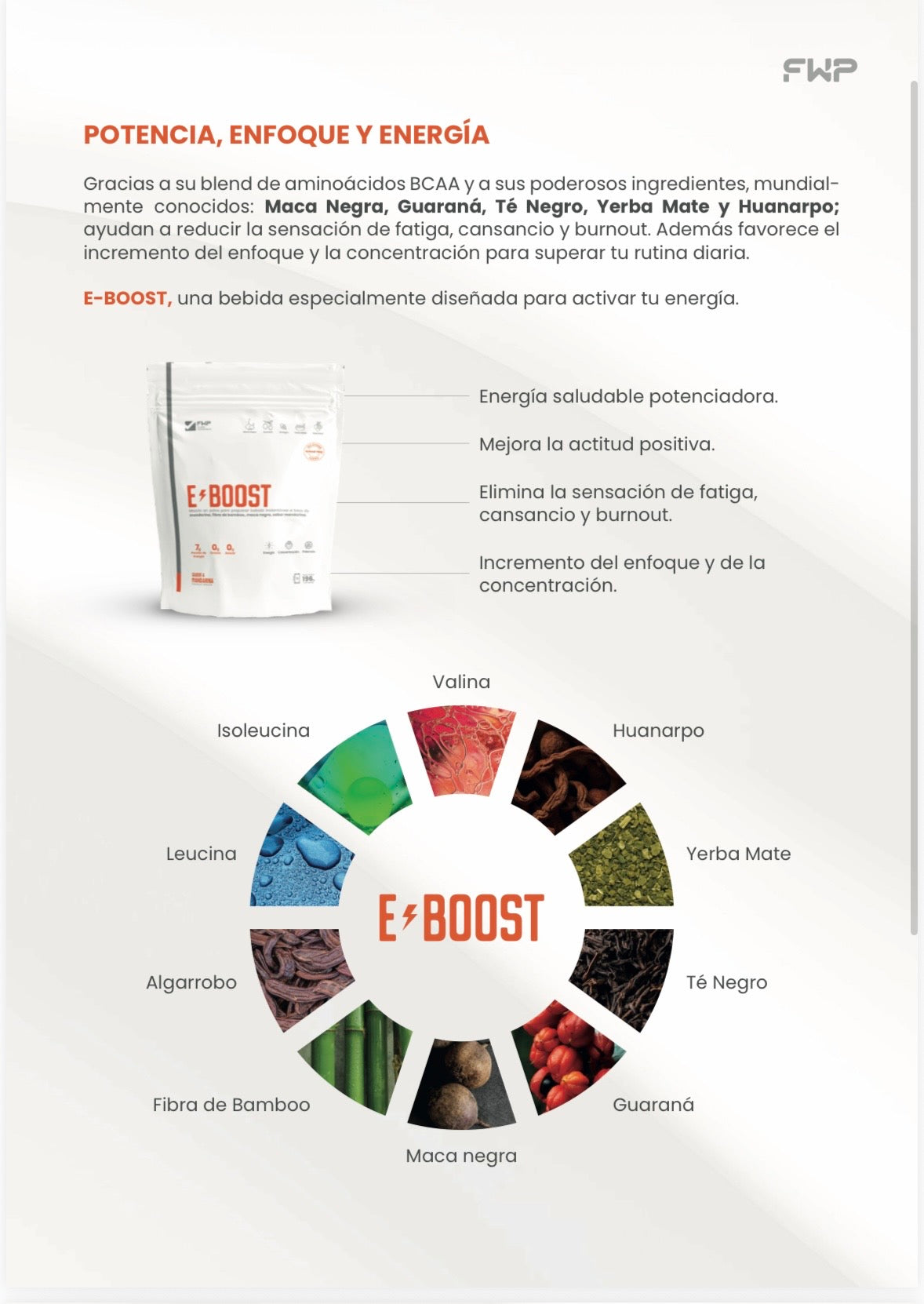Beneficios de E-BOOST: maca negra, guaraná, té negro, yerba mate