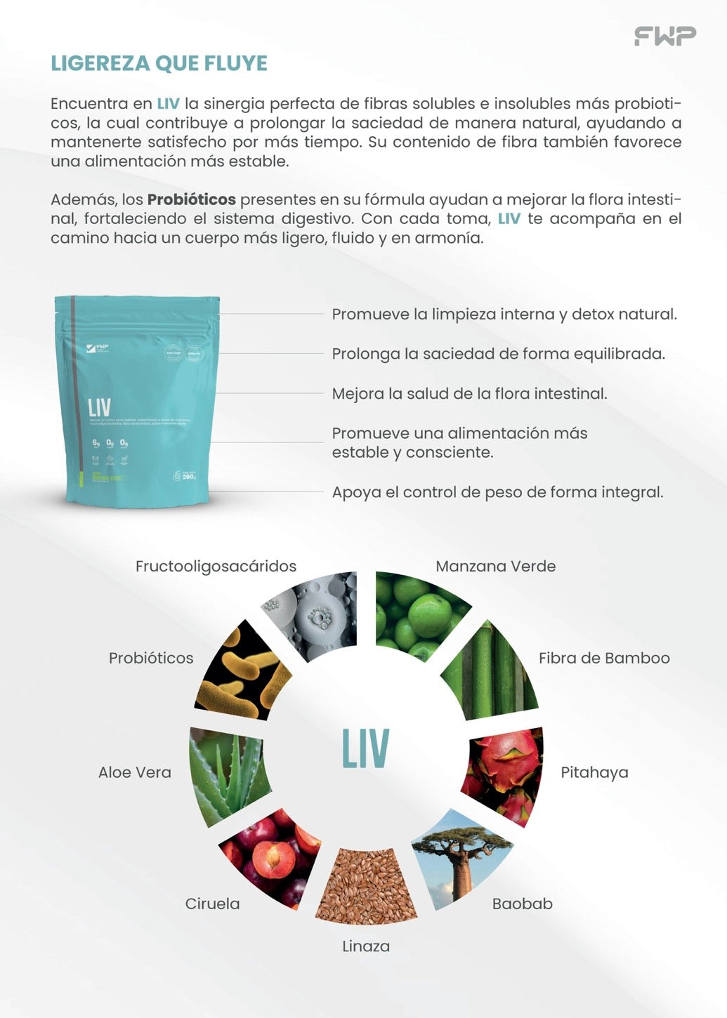 Beneficios de LIV: fibra, probióticos, aloe vera y pitahaya